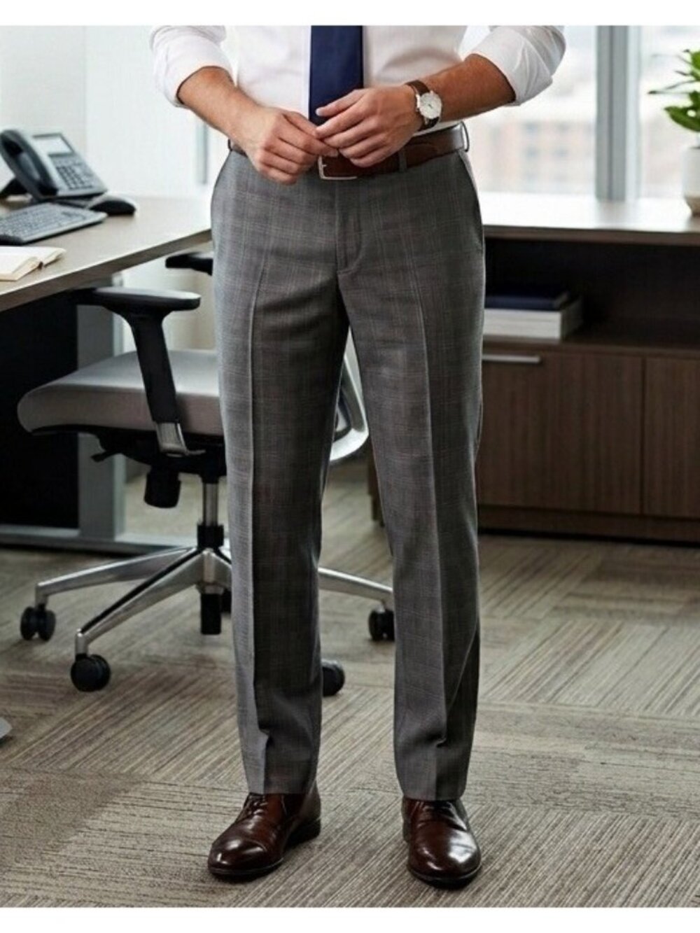 Banana Republic Dress Pants Mens 33X30 Plaid Gray Wool Classic Fit Office Event